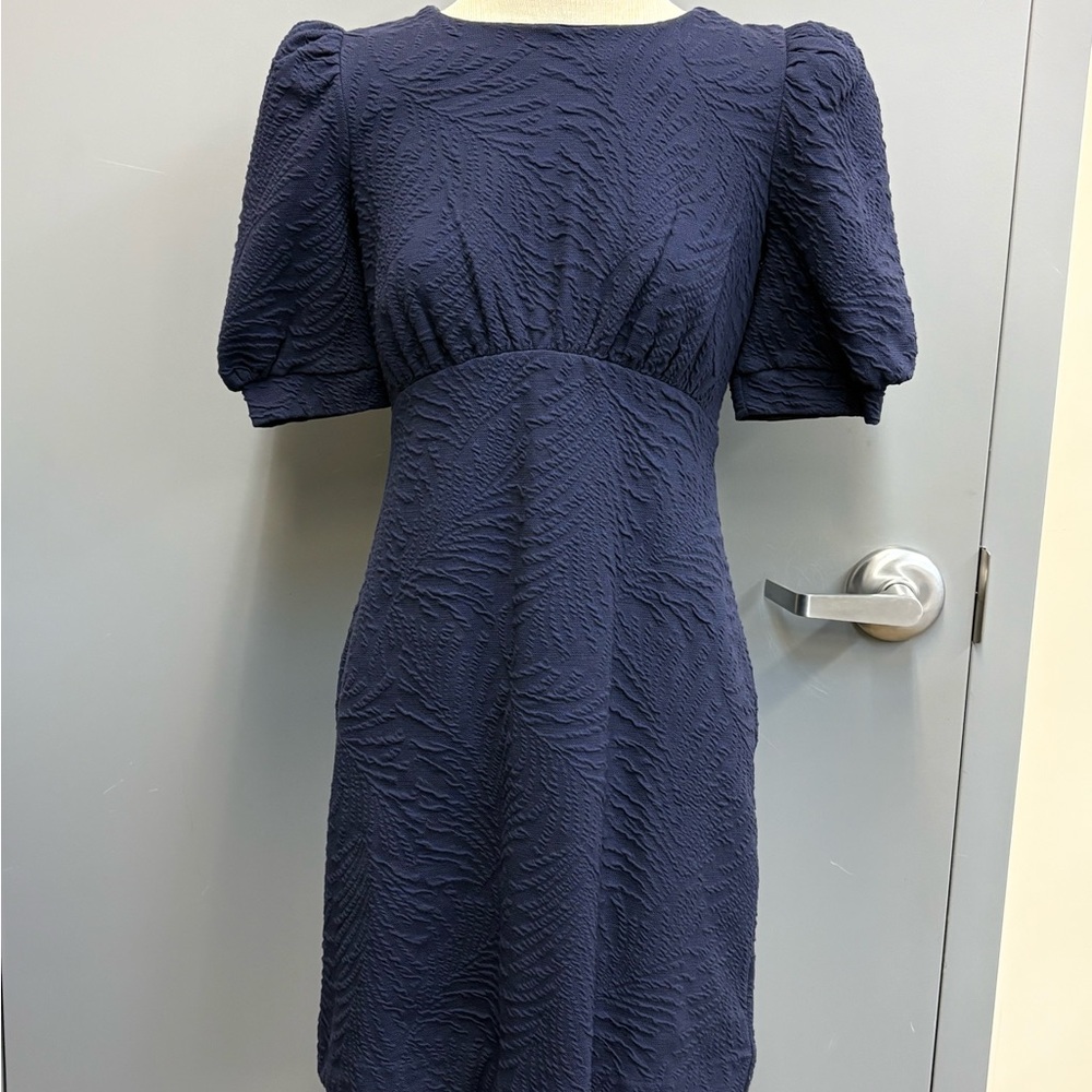 Lilly Pulitzer Size S Kiley Dress Navy Puff Sleeve Jacquard NWT Zip Up Back